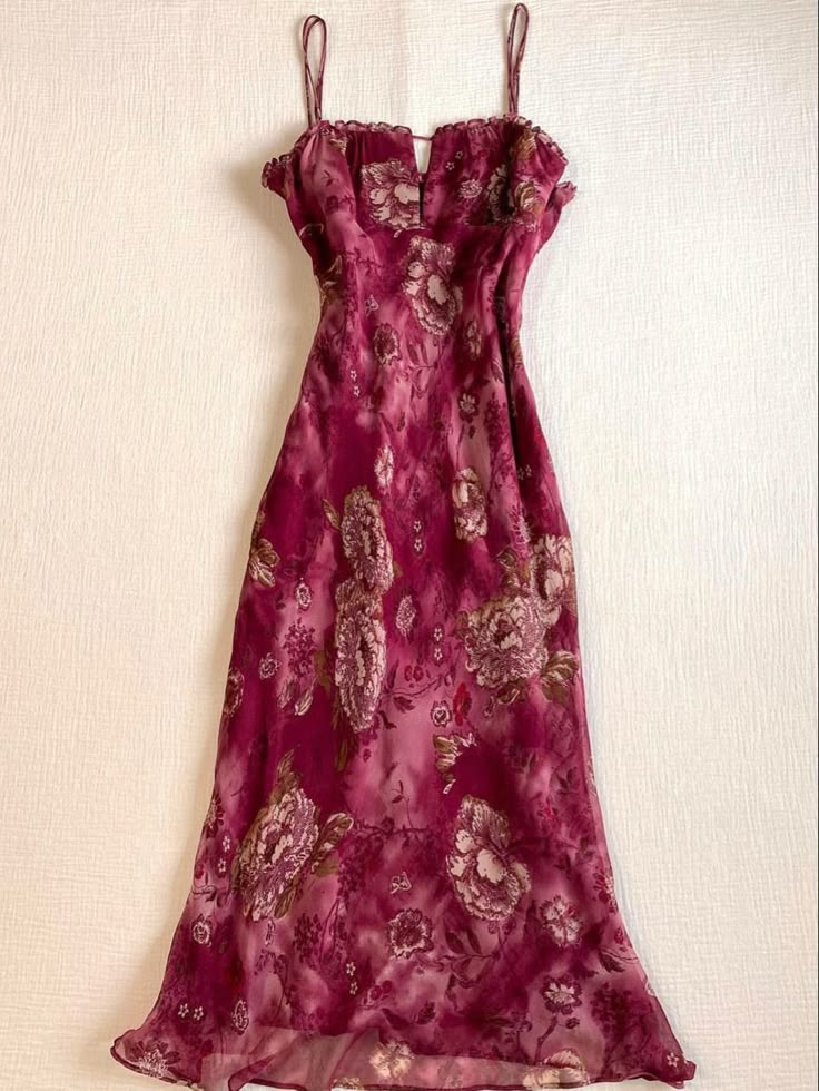 Magenta Floral Silk Slip Dress