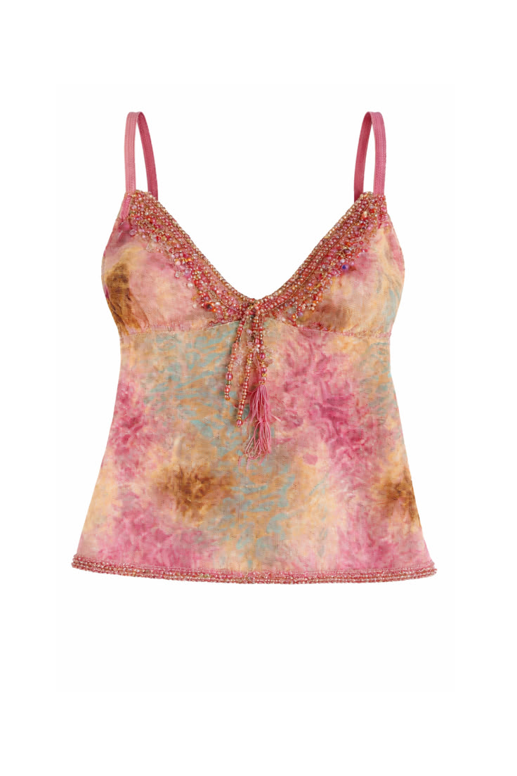 Pink Beaded Tie-Dye Camisole