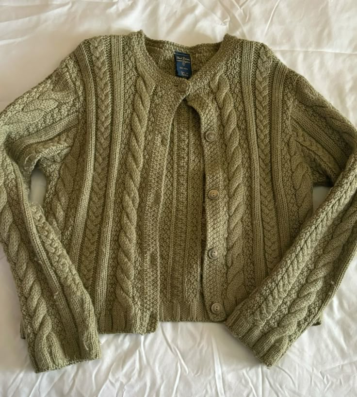 Vintage Olive Cable Knit Cardigan
