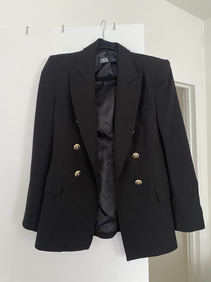 Zara Double-Breasted Black Blazer