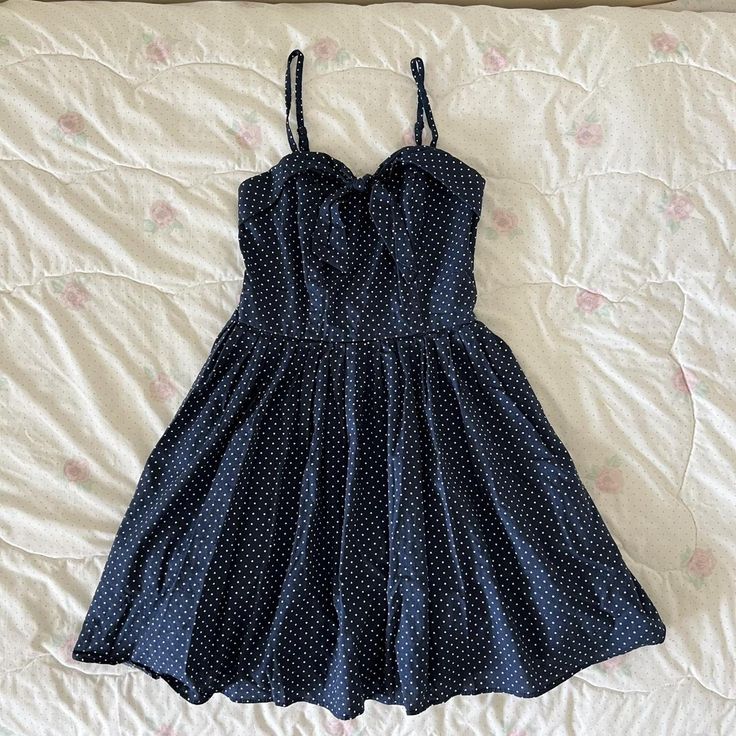 Retro Navy Polka Dot Midi Dress